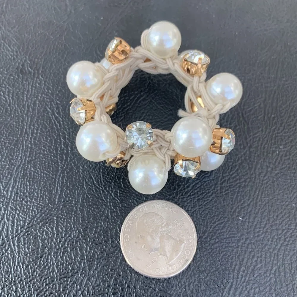 Set of 3 Pearl and Crystal Hair Ties Elastic Band Scrunchies